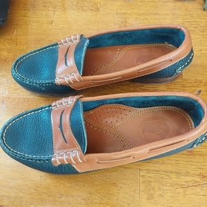 Dooney & Burke Navy Blue Brown Leather Loafers
